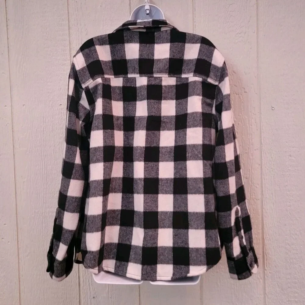 GAP Plaid Wool Blend Shirt Jacket Mens M Blk/wht Shacket Fisherman Grunge